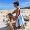 Beach Towel 2-in-1 Tote Bag – Le Weekend Mid Blue Cream