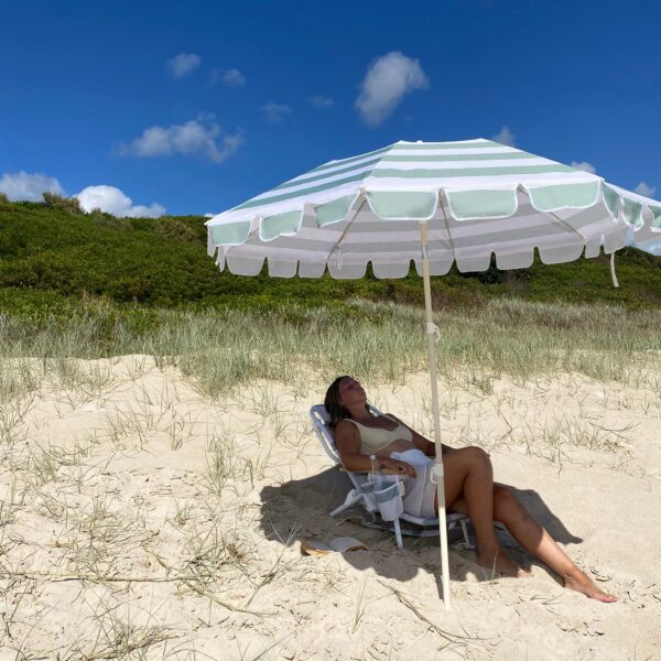 S51CBUSS_L_6 Compact Beach Umbrella – La Palma Sage Stripe
