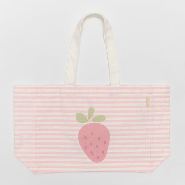 Canvas Beach Bag – Strawberry Sunshine Pink Stripe