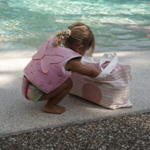 S51KCBPK_L_1 Canvas Beach Bag – Strawberry Sunshine Pink Stripe
