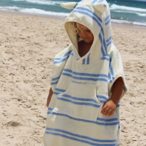 S51KHTBL_L_1 Kids Character Hooded Towel – Sammy the Seagull Blue Stripe