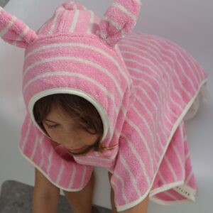 S51KHTPK_L_2 Kids Character Hooded Towel – Cotton Candy Pink Stripe