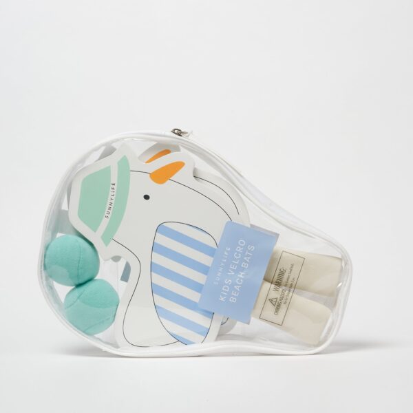 Kids Velcro Beach Bats – Sammy the Seagull Blue Stripe