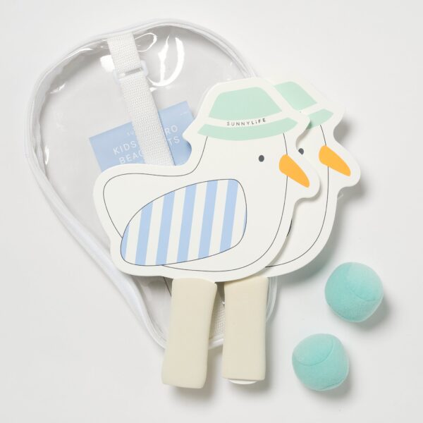 Kids Velcro Beach Bats – Sammy the Seagull Blue Stripe