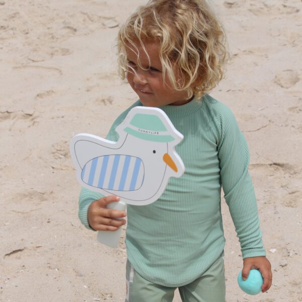 Kids Velcro Beach Bats – Sammy the Seagull Blue Stripe