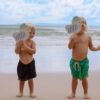 Kids Velcro Beach Bats – Sammy the Seagull Blue Stripe