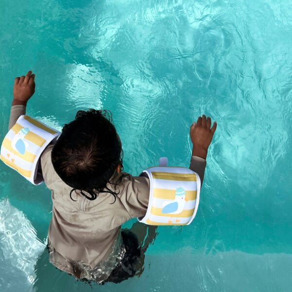 S51NABMS_L_1 Kids Floaties – Sammy the Seagull Mustard Stripe