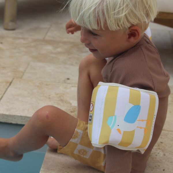 S51NABMS_L_3 Kids Floaties – Sammy the Seagull Mustard Stripe