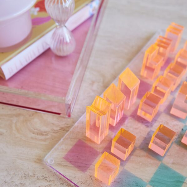 SCLCHCHE_L_5 Lucite Chess & Checkers – Ombre Sherbert