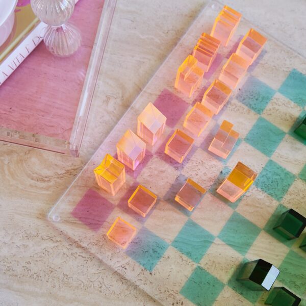 SCLCHCHE_L_6 Lucite Chess & Checkers – Ombre Sherbert