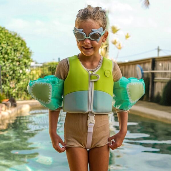Swim Vest 1-2 – Salty the Shark Aqua Neon Yellow