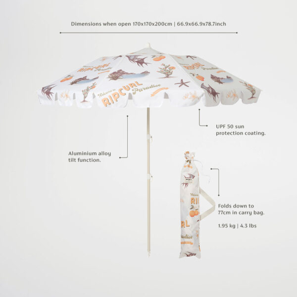 SS25ProductInfographics Compact Beach Umbrella – Welcome to Paradise Chalk
