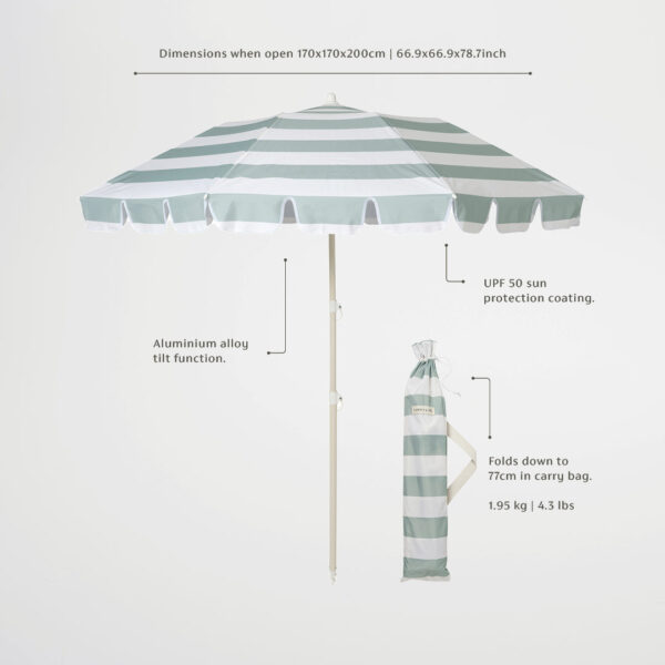 SS25ProductInfographics3 Compact Beach Umbrella – La Palma Sage Stripe