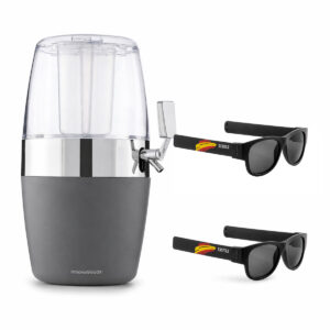 Beer Dispenser Cooler + 2 Black Roll-Up Sunglasses