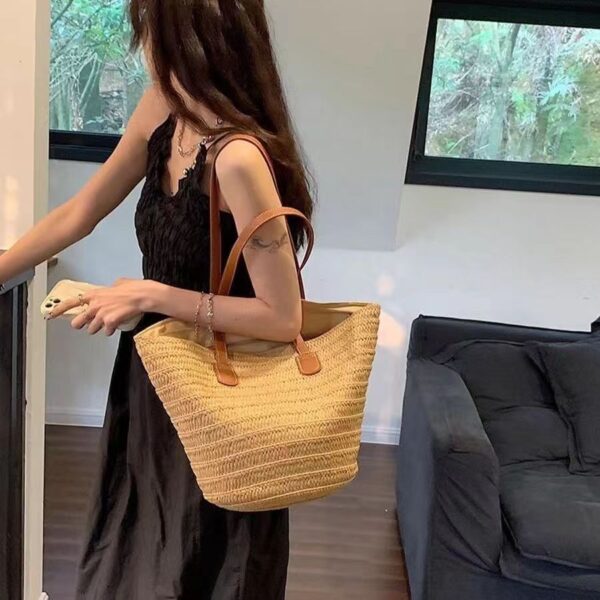 Straw Bucket Beach Bag Straw Bucket Beach Bag