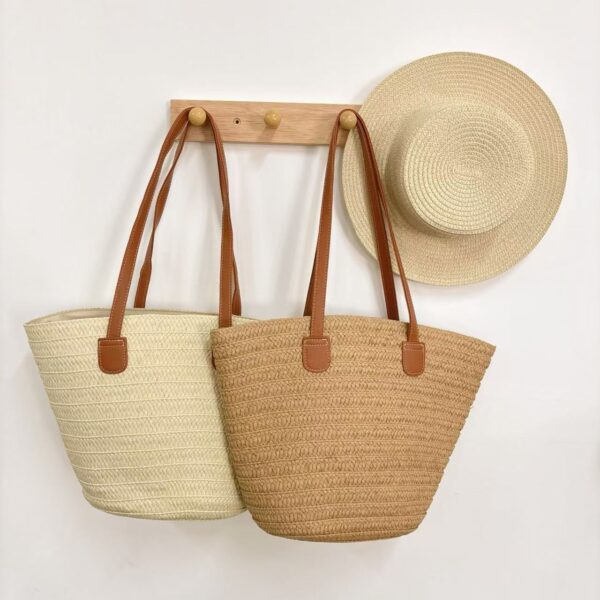 Straw Bucket Beach Bag Straw Bucket Beach Bag